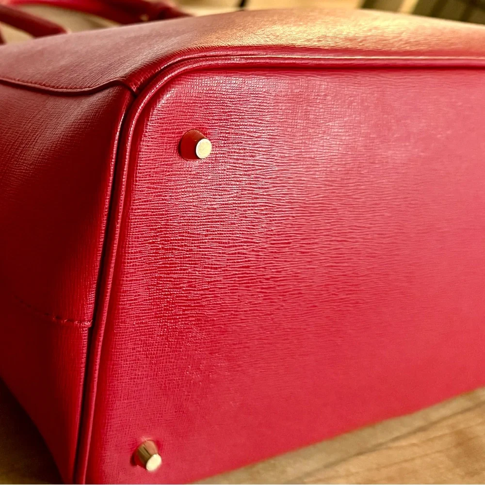Furla Linda Saffiano Red Leather Top Handle Tote Bag Purse w/ Dustbag EUC